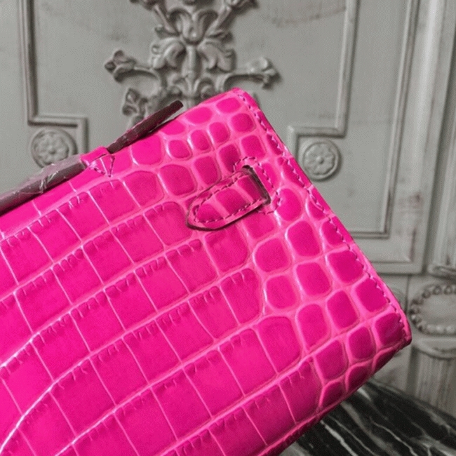Rose Red Crocodile Replica H**me5 Kelly Cut Clutch Elegant Accent Bag