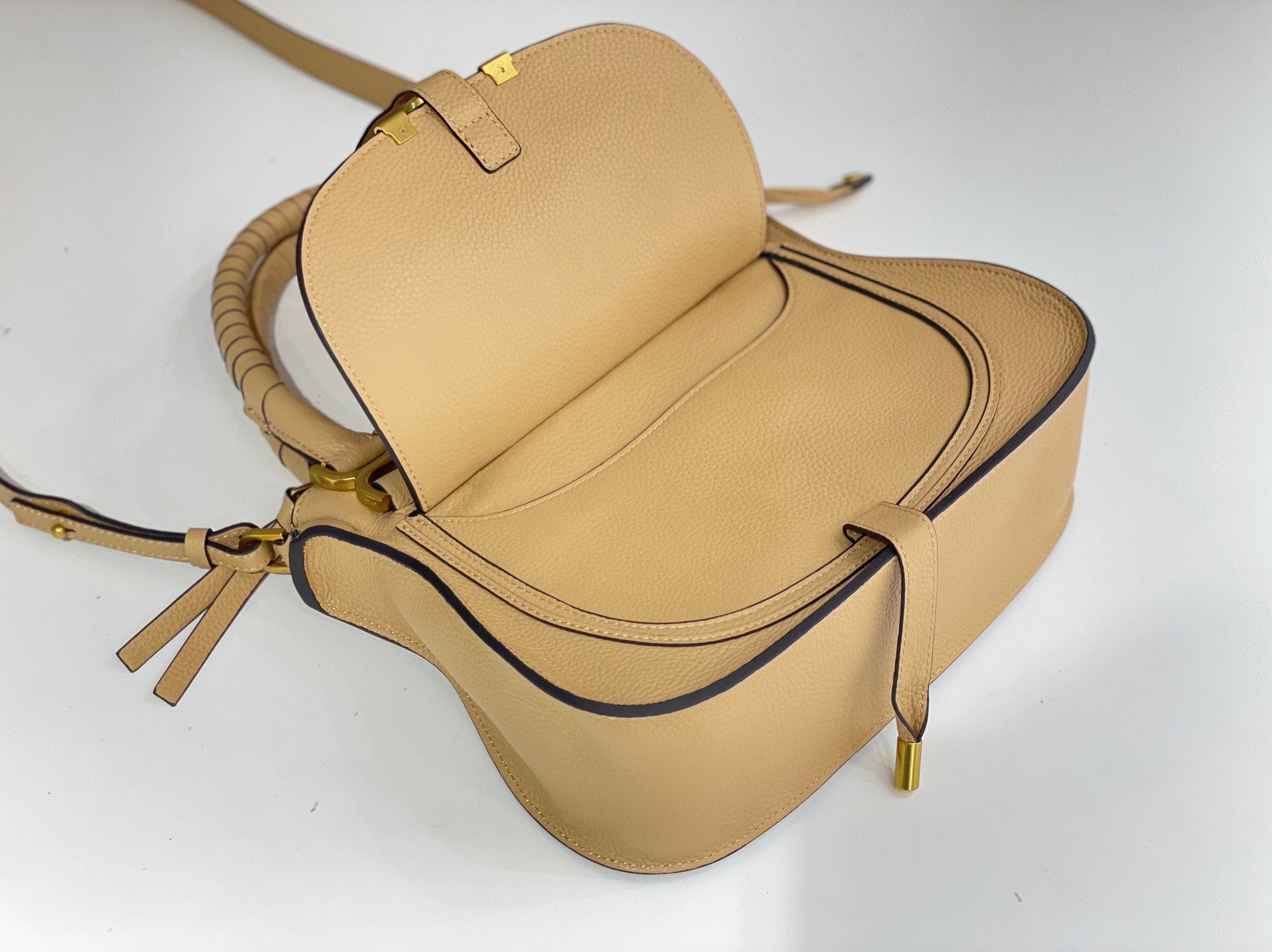 top quality fake Ch10e marcie small double carry bag in beige grained leather