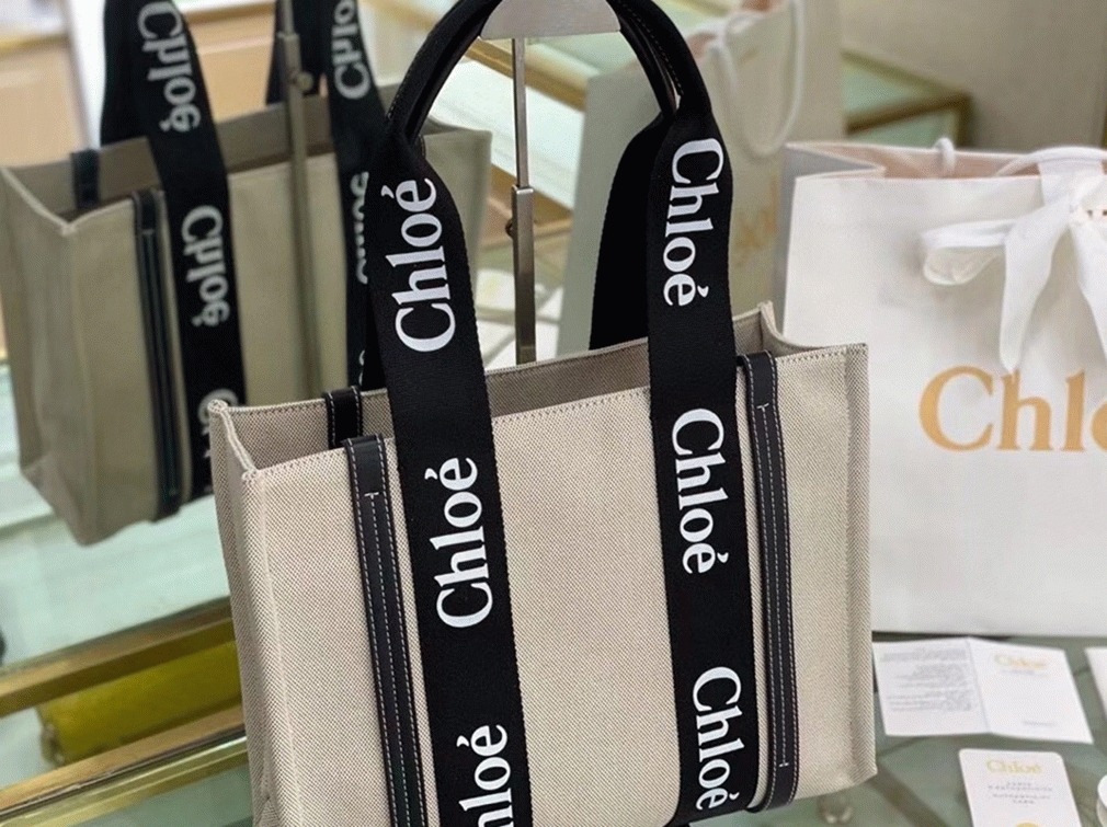 top quality fake Ch10e large woody tote bag in canvas with black leather strips