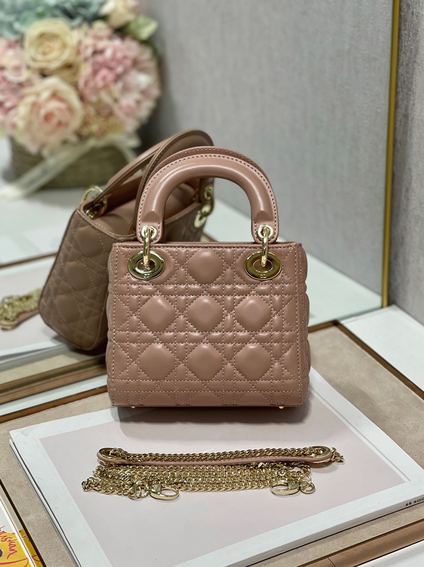 D10r Lady D10r Mini Bag Replica with Chain in Blush