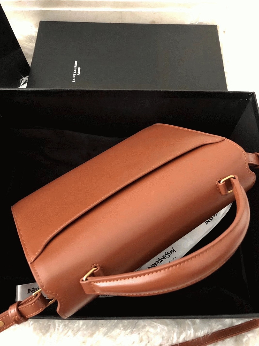 Fake Sa1nt Lau*nt Cassandra Medium Bag Brown Suede