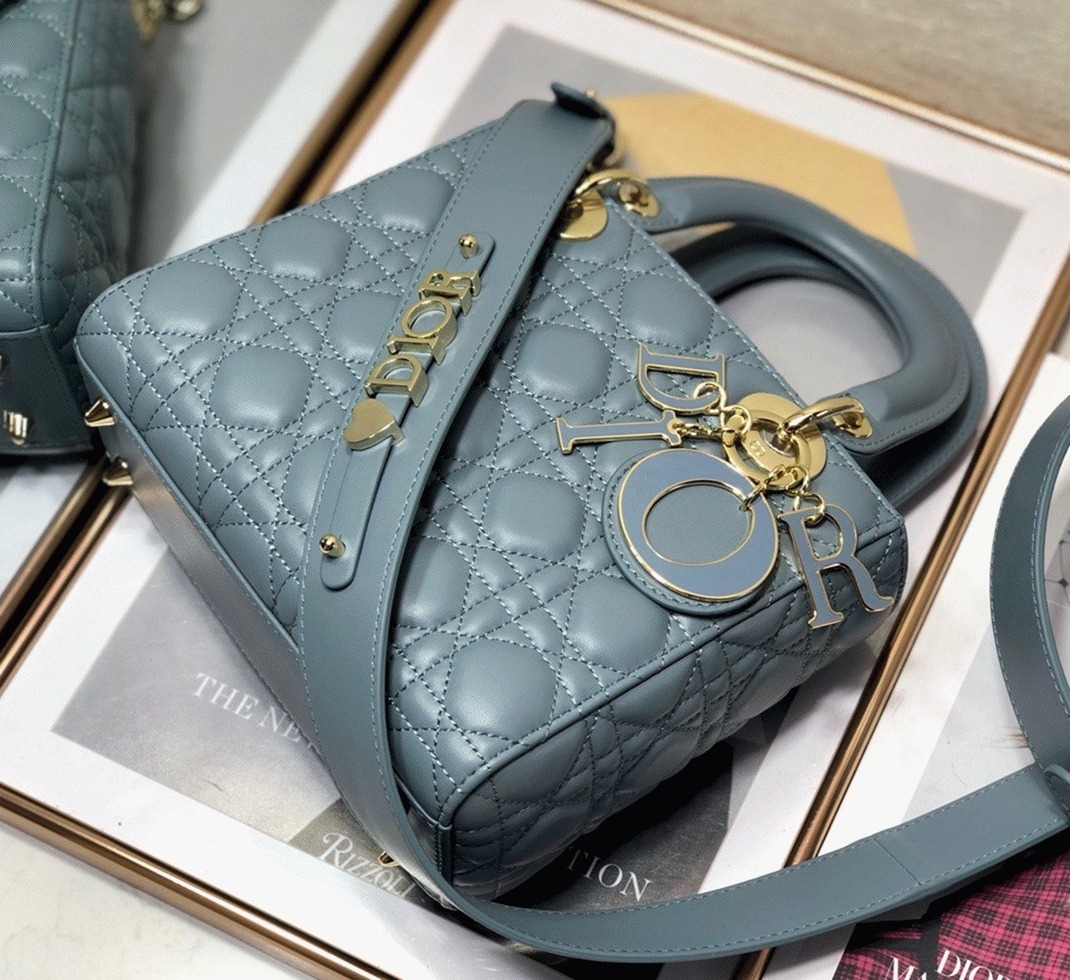 D10r Small Lady D10r My ABCD10r Bag Fake in Blue Cannage Lambskin