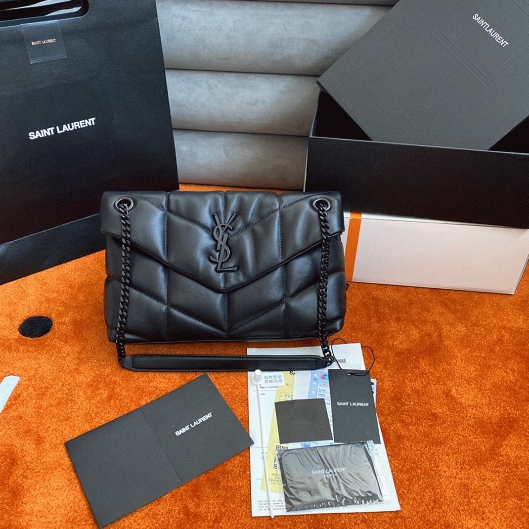 Replica Sa1nt Lau*nt Puffer Small Chain All Black Bag Quilted Lambskin