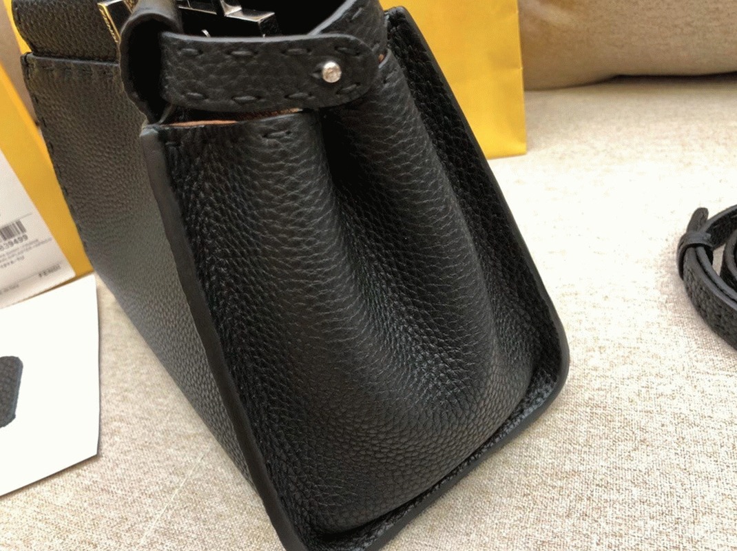 Top Quality Replica F**di Peekaboo Mini Selleria Bag In Black Romano Leather