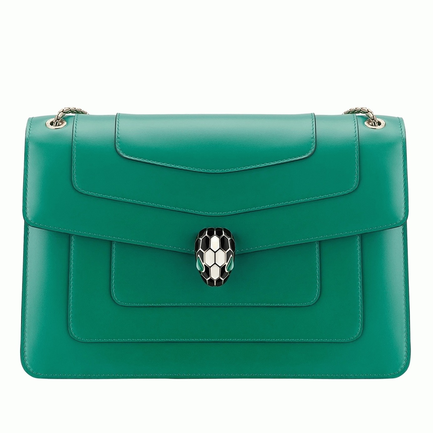 Replica Bv1g*ai Serpenti Forever Large Shoulder Bag Green Calfskin