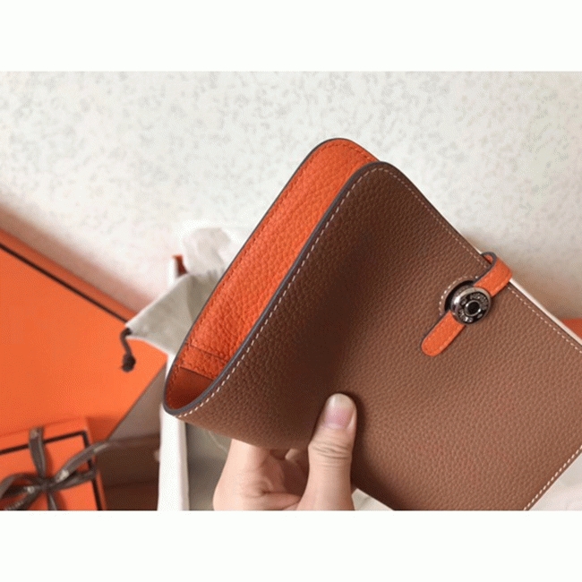 Brown orange replica H**me5 Dogon duo wallet