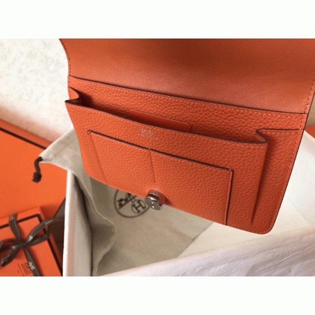 Black orange fake luxury H**me5 Dogon duo wallet