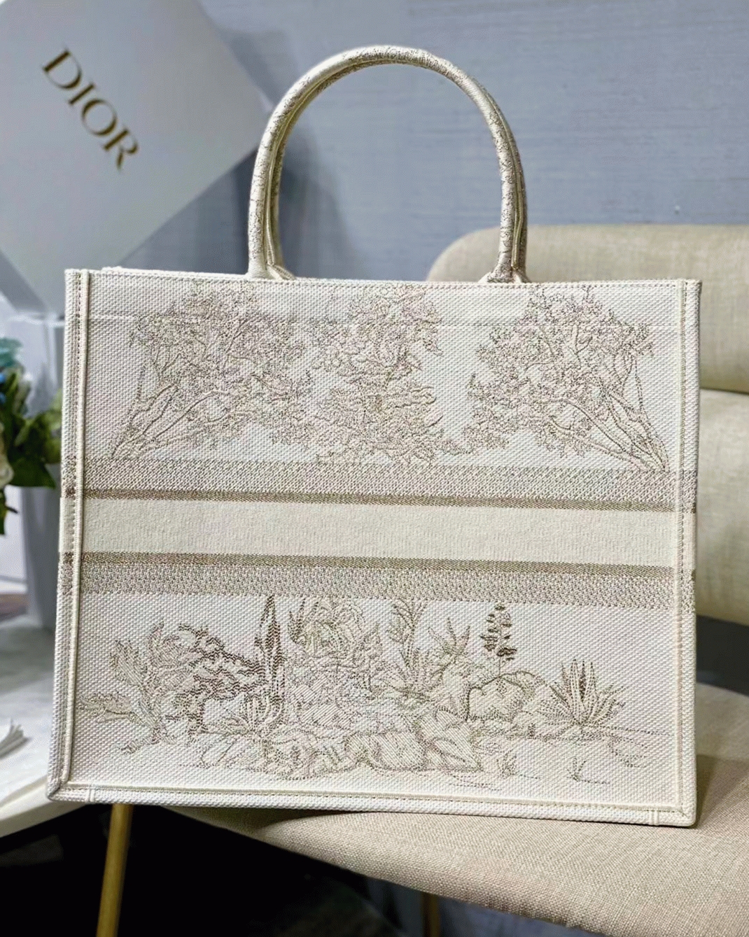 D10r Large Book Tote Bag Replica in D10r Around the World Stella Embroidery