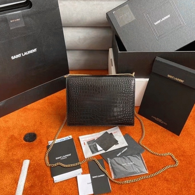 Fake Sa1nt Lau*nt Cassandra Medium Bag Black Crocodile