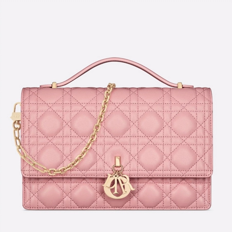 D10r Miss D10r Top Handle Bag Replica in Melocoton Pink Cannage Lambskin