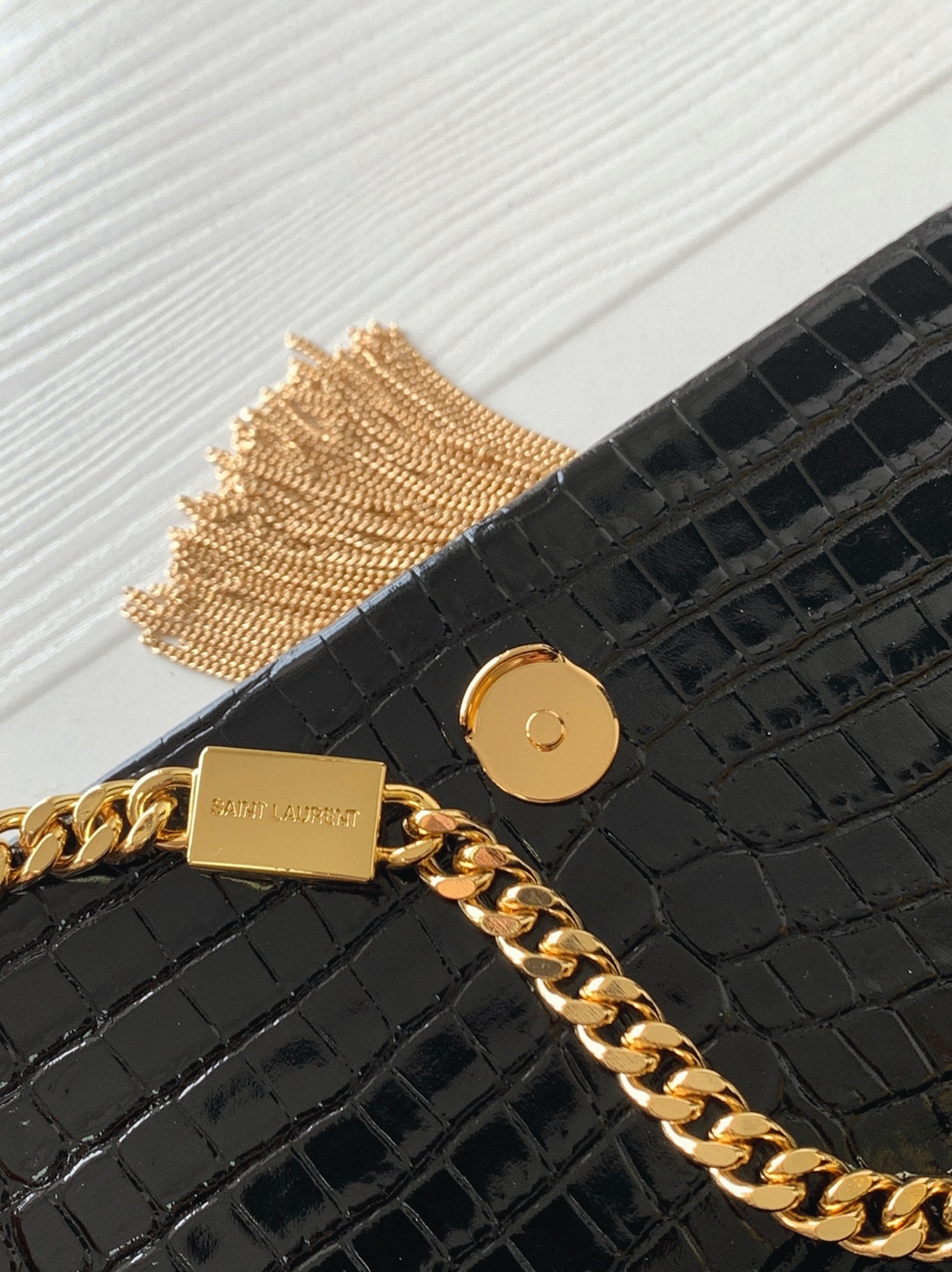 Replica Sa1nt Lau*nt Kate Small Tassel Bag Black Crocodile-embossed Leather