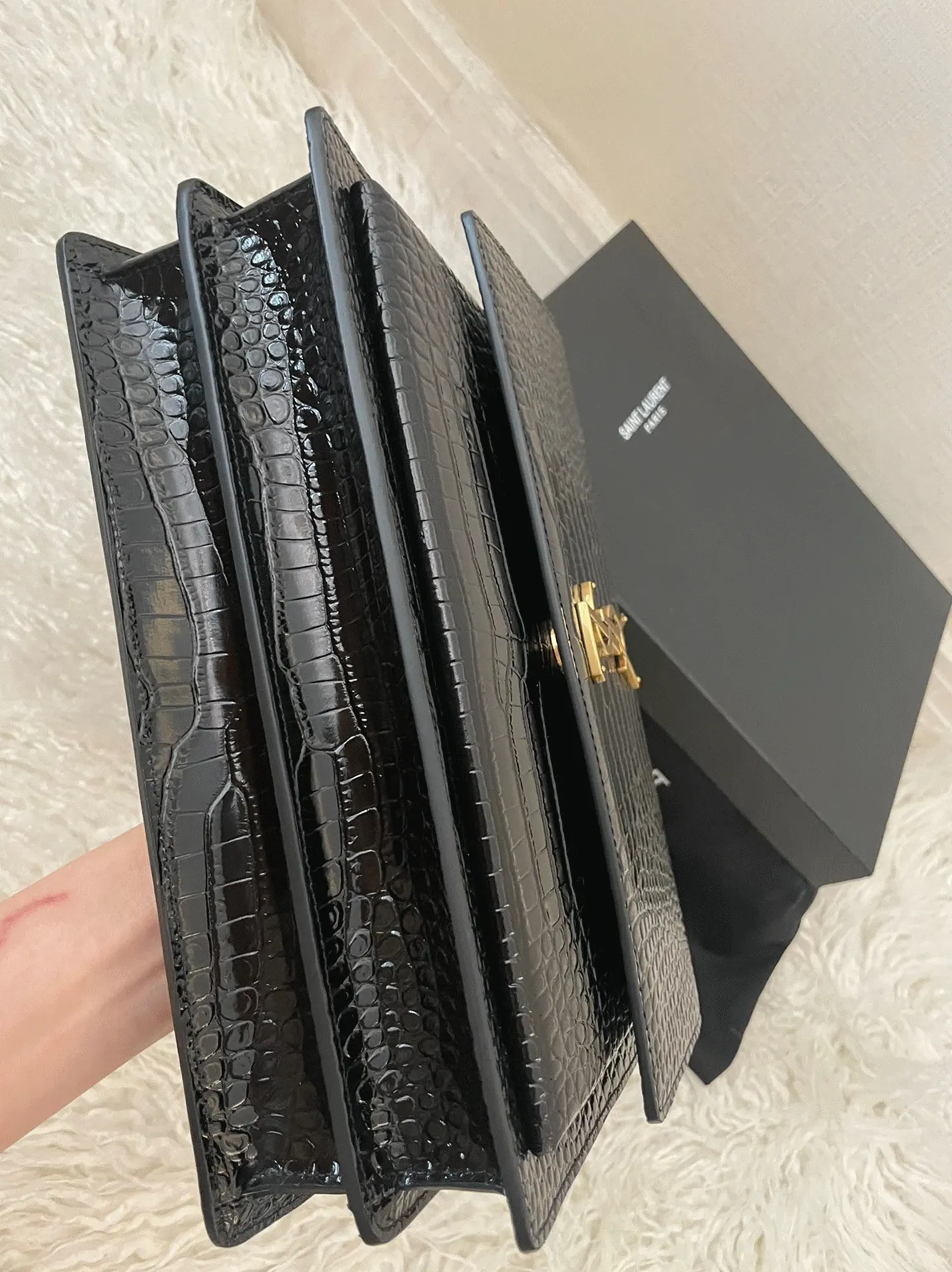 Black Croc-Embossed Leather Y51 Sunset Medium Chain Replica Bag