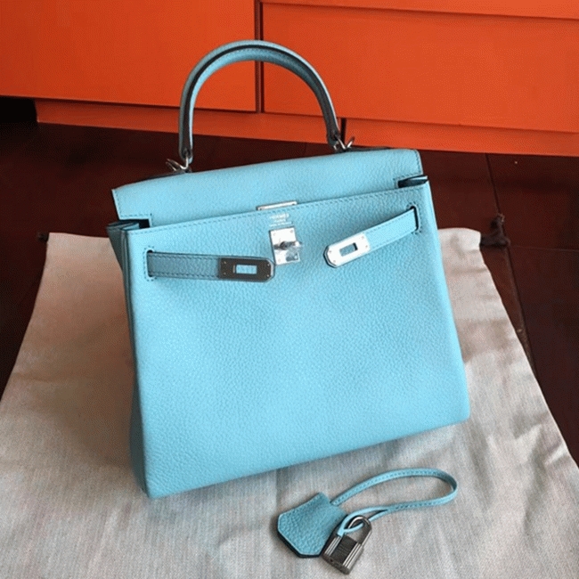 Blue Atoll Clemence Replica H**me5 Kelly 25cm Retourne Handbag