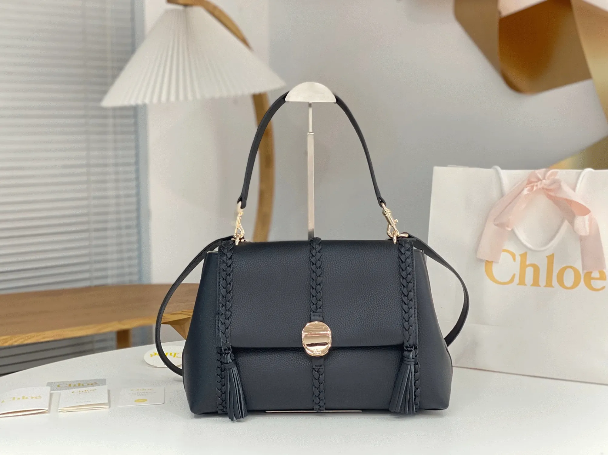 top quality knockoff Ch10e penelope medium shoulder bag in black grained calfskin