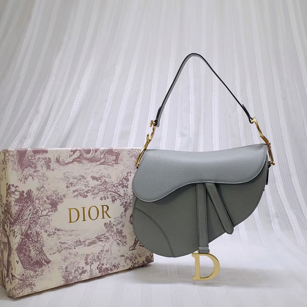 D10r Saddle Bag Fake in Gray Grained Calfskin