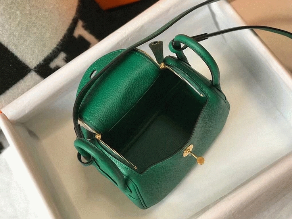 Designer replica H**me5 Lindy Mini handbag in green clemence leather