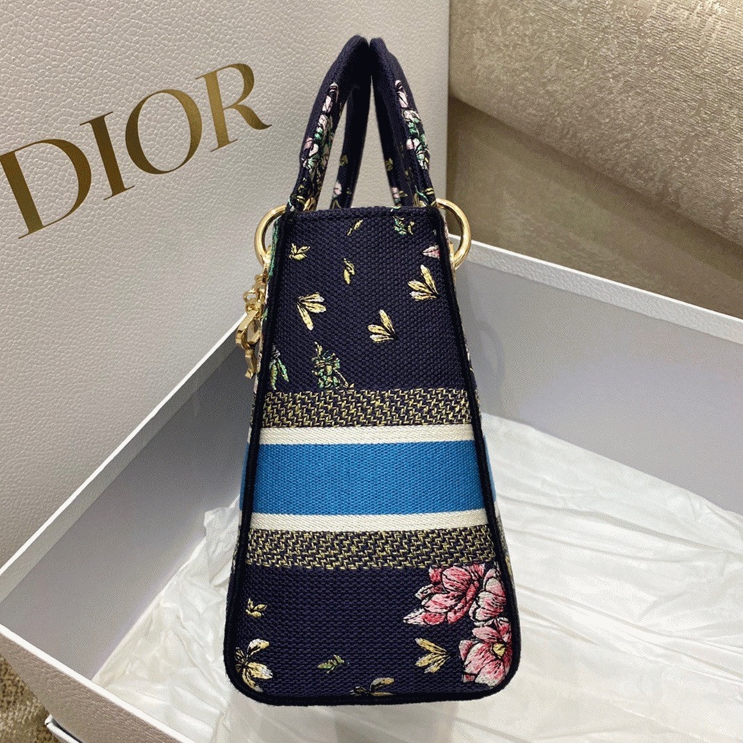 D10r Lady D-Lite Medium Bag Replica in Blue D-Constellation Embroidery