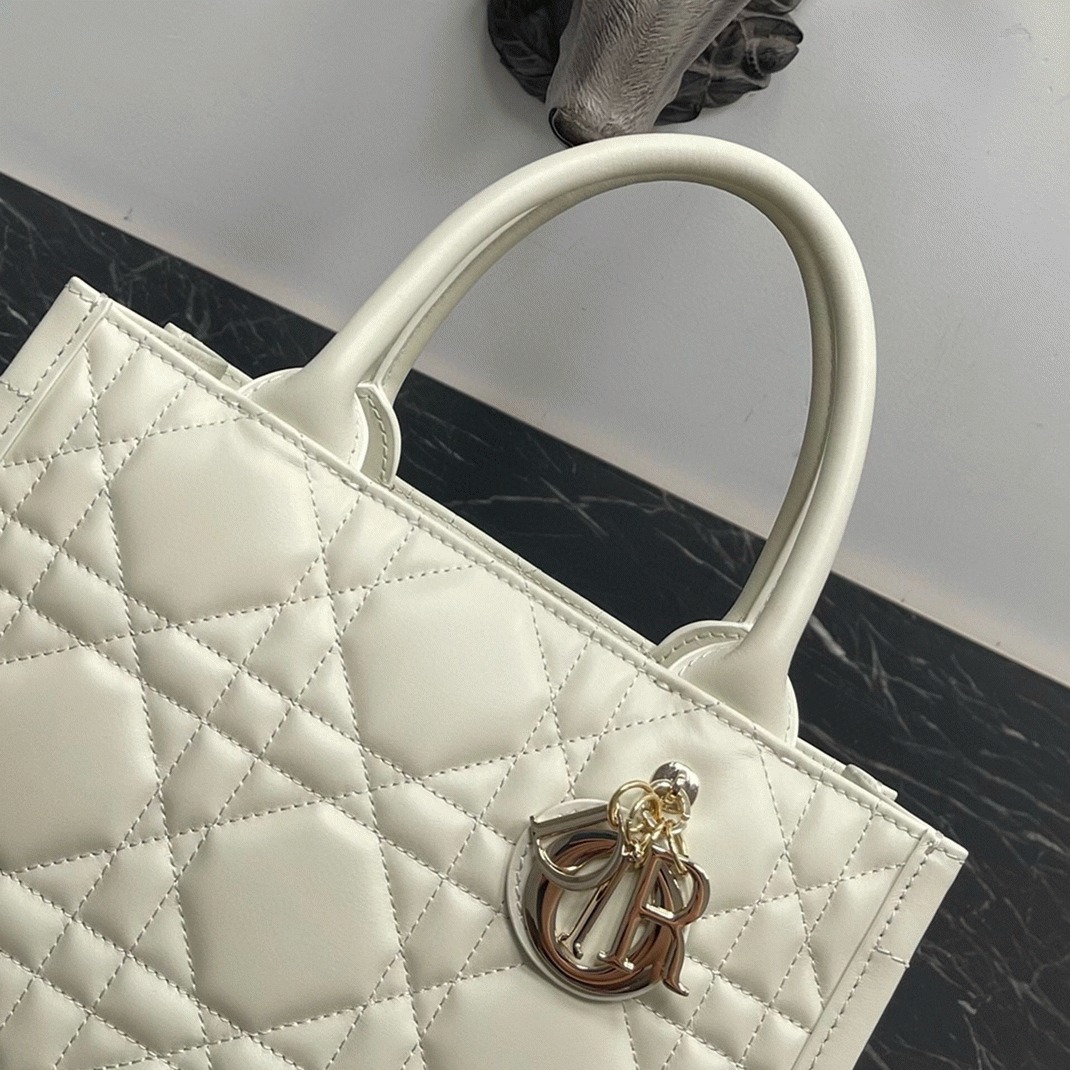 D10r Small Book Tote Bag Knockoff with Strap in White