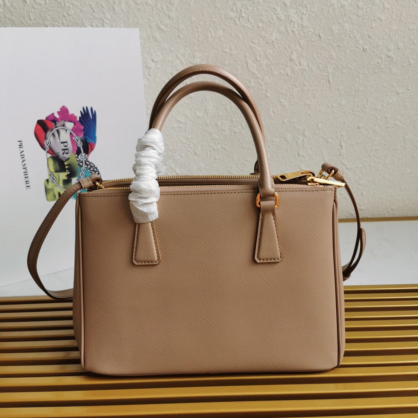 Beige Pra*a Galleria Medium Bag Replica
