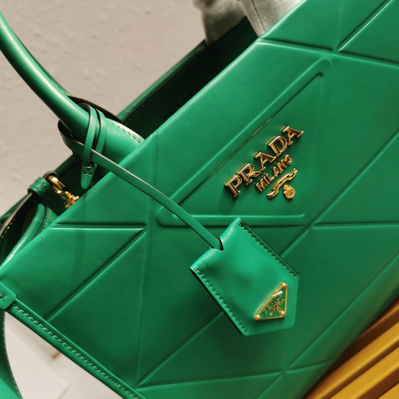 Pra*a Symbole Small Bag Knockoff with Topstitching in Green