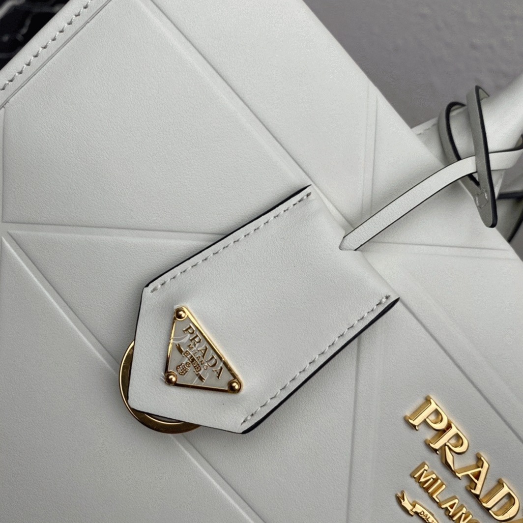 Pra*a Symbole Medium Bag Fake with Topstitching in White