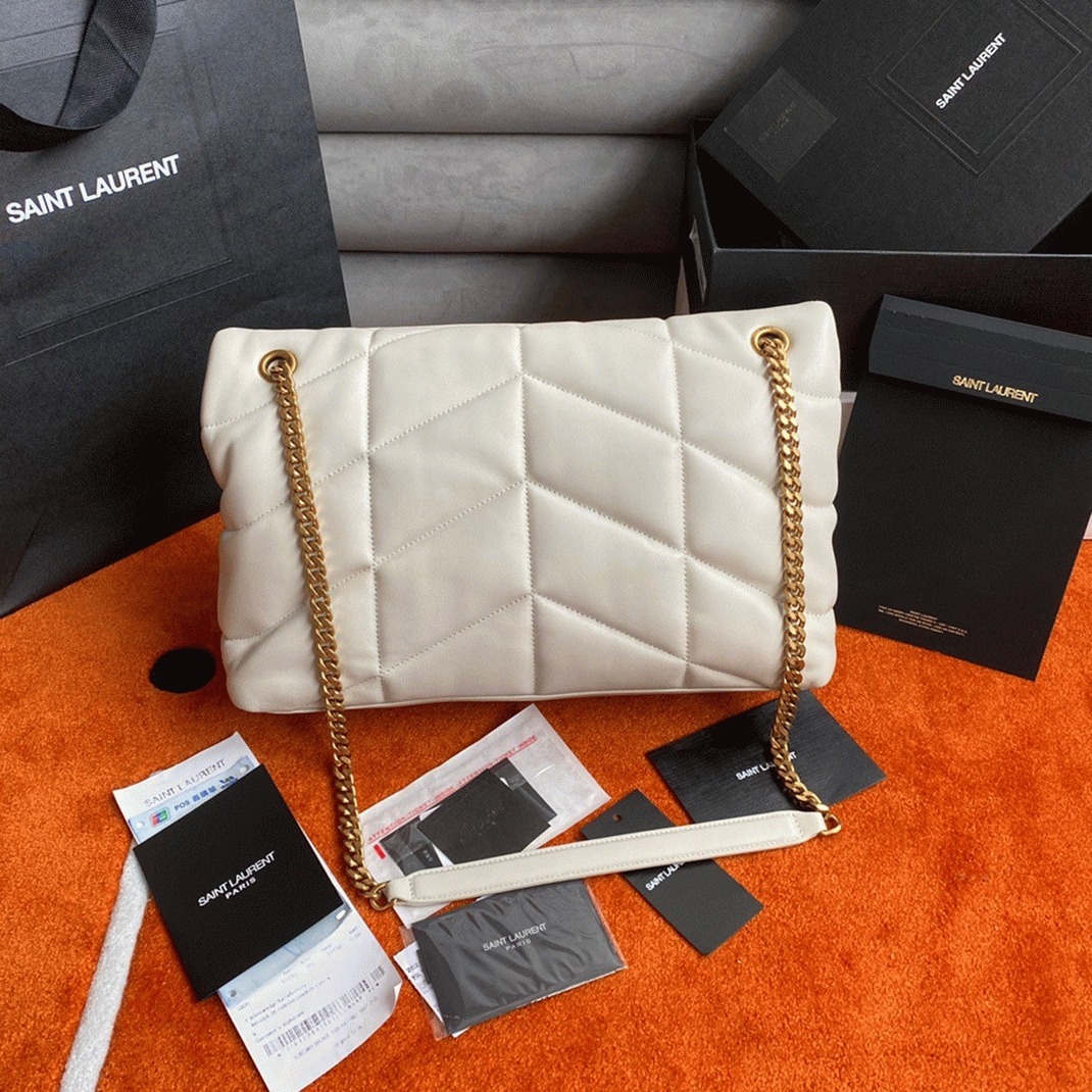 Sa1nt Lau*nt Puffer Medium Chain Bag White Lambskin
