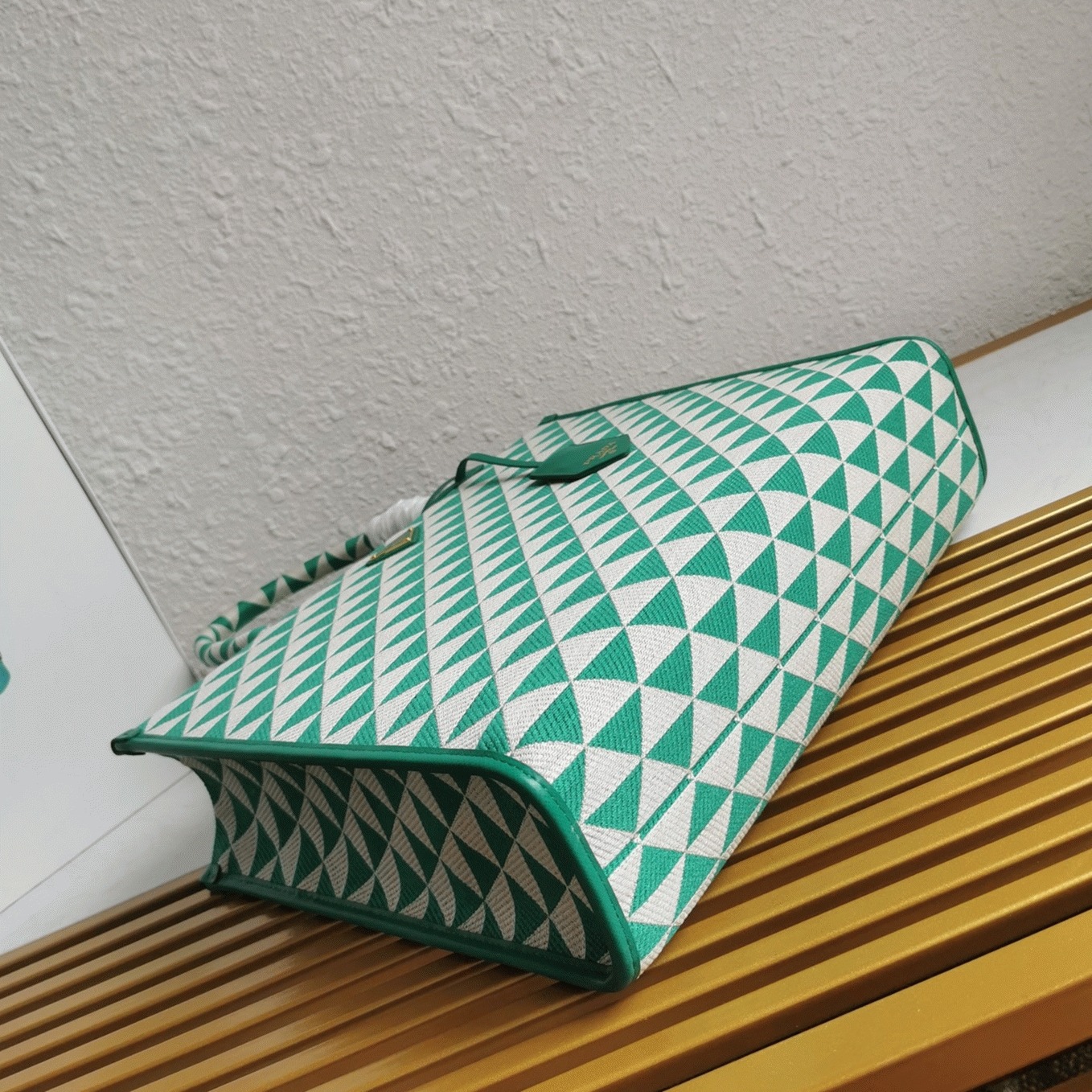 Pra*a Symbole Large Bag Fake in Green/White Jacquard Fabric