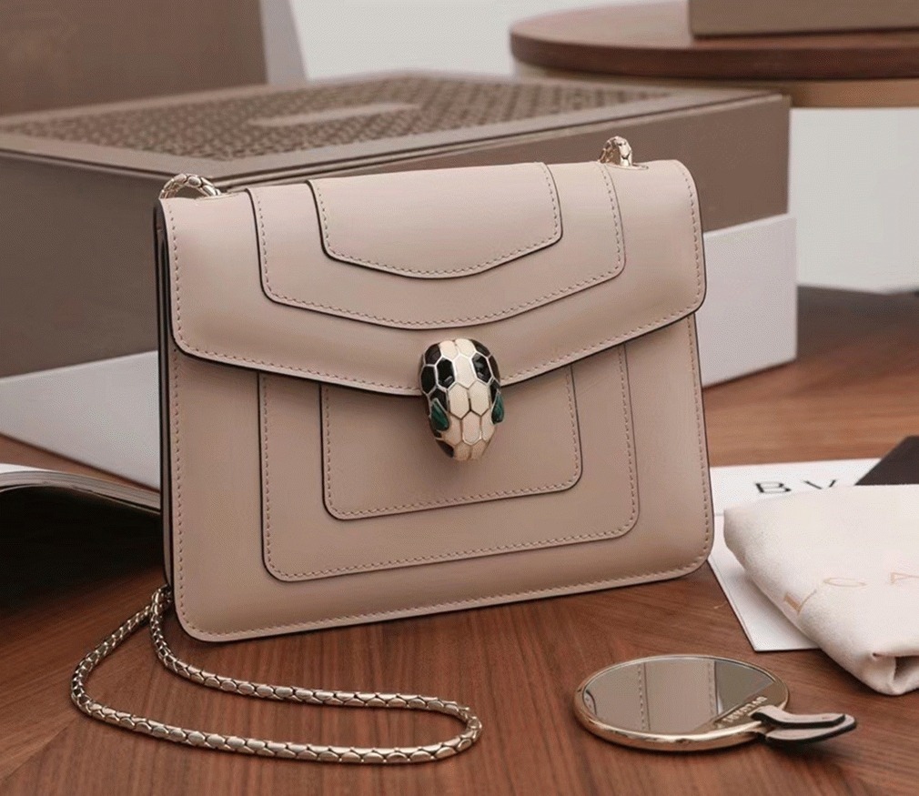 Fake Bv1g*ai Serpenti Forever Small Crossbody Bag Beige Leather