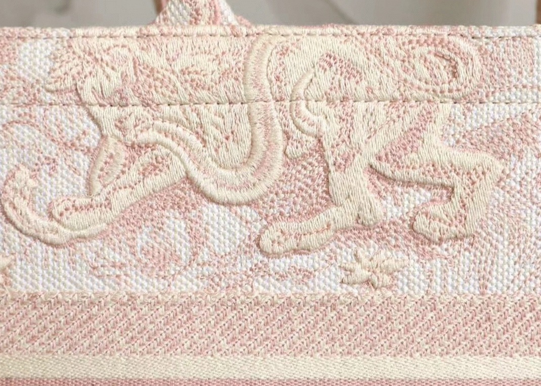 D10r Medium Book Tote Bag Replica in Pink Toile De Jouy Embroidery