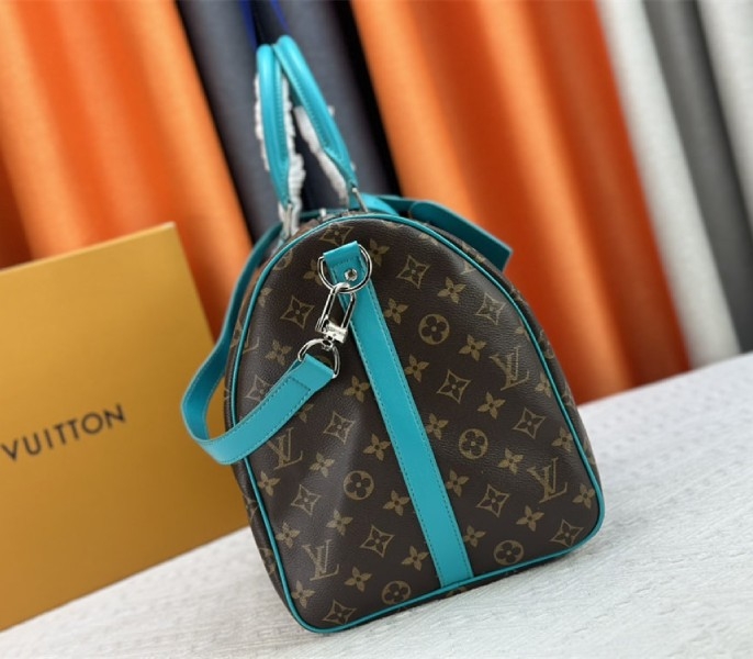 L0vis Vvtt0n Monogram Macassar Canvas Keepall Bandouliere 50 In Turquoise Blue