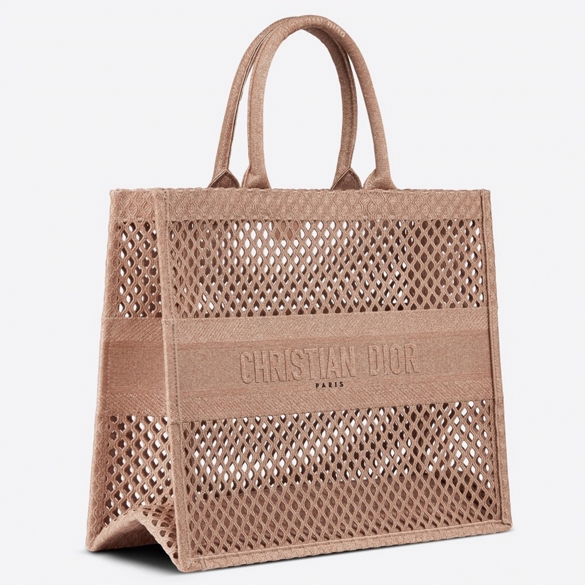 D10r Large Book Tote Bag Replica in Beige Mesh Embroidery