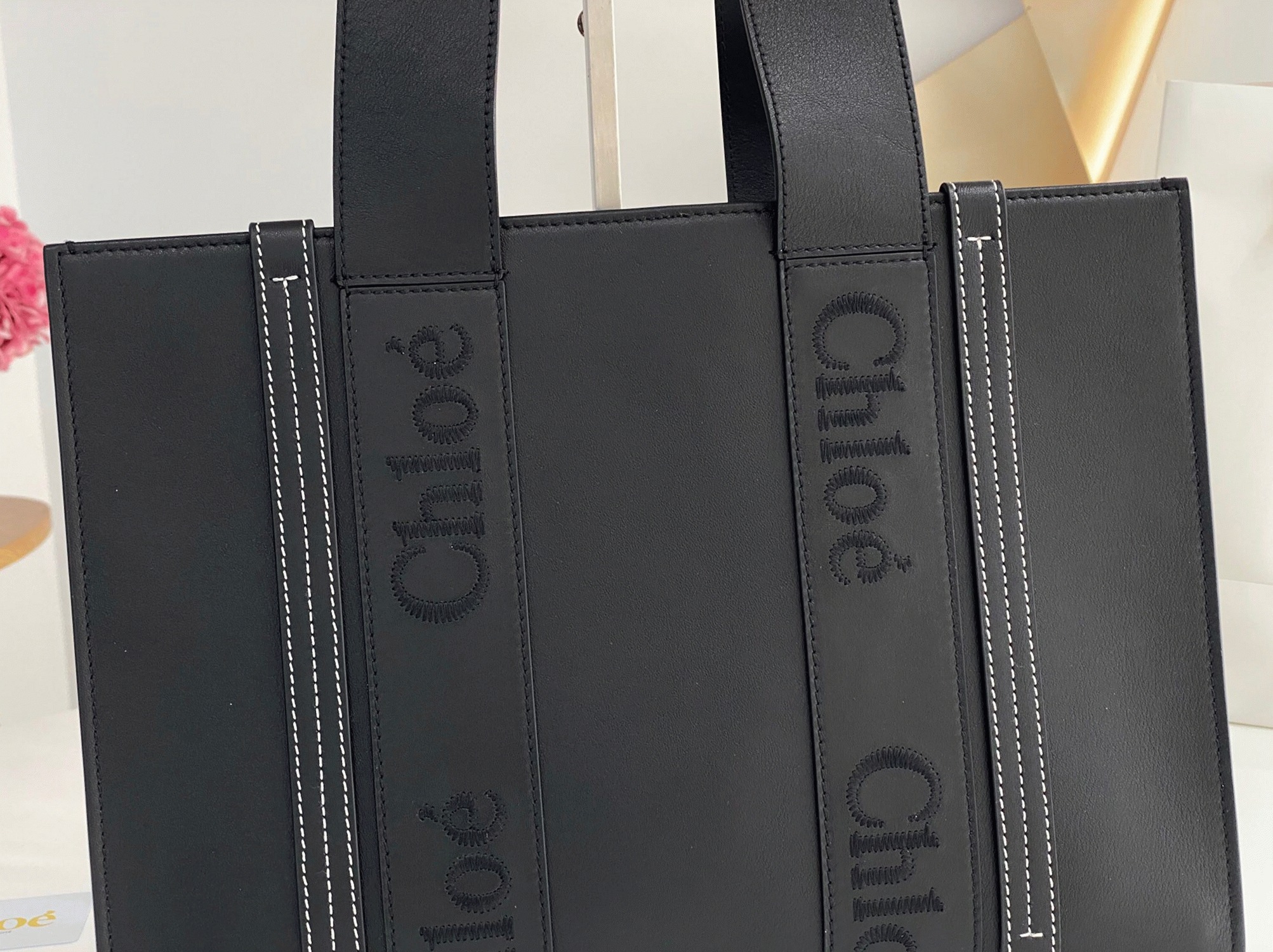 top quality imitation Ch10e woody medium tote bag in black calfskin