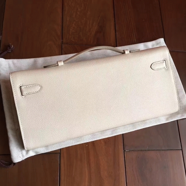 White Epsom Replica H**me5 Kelly Cut Clutch Clean Look Bag