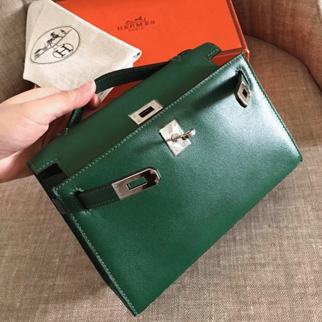 Malachite Swift Fake H**me5 Kelly Pochette Sleek Green Clutch