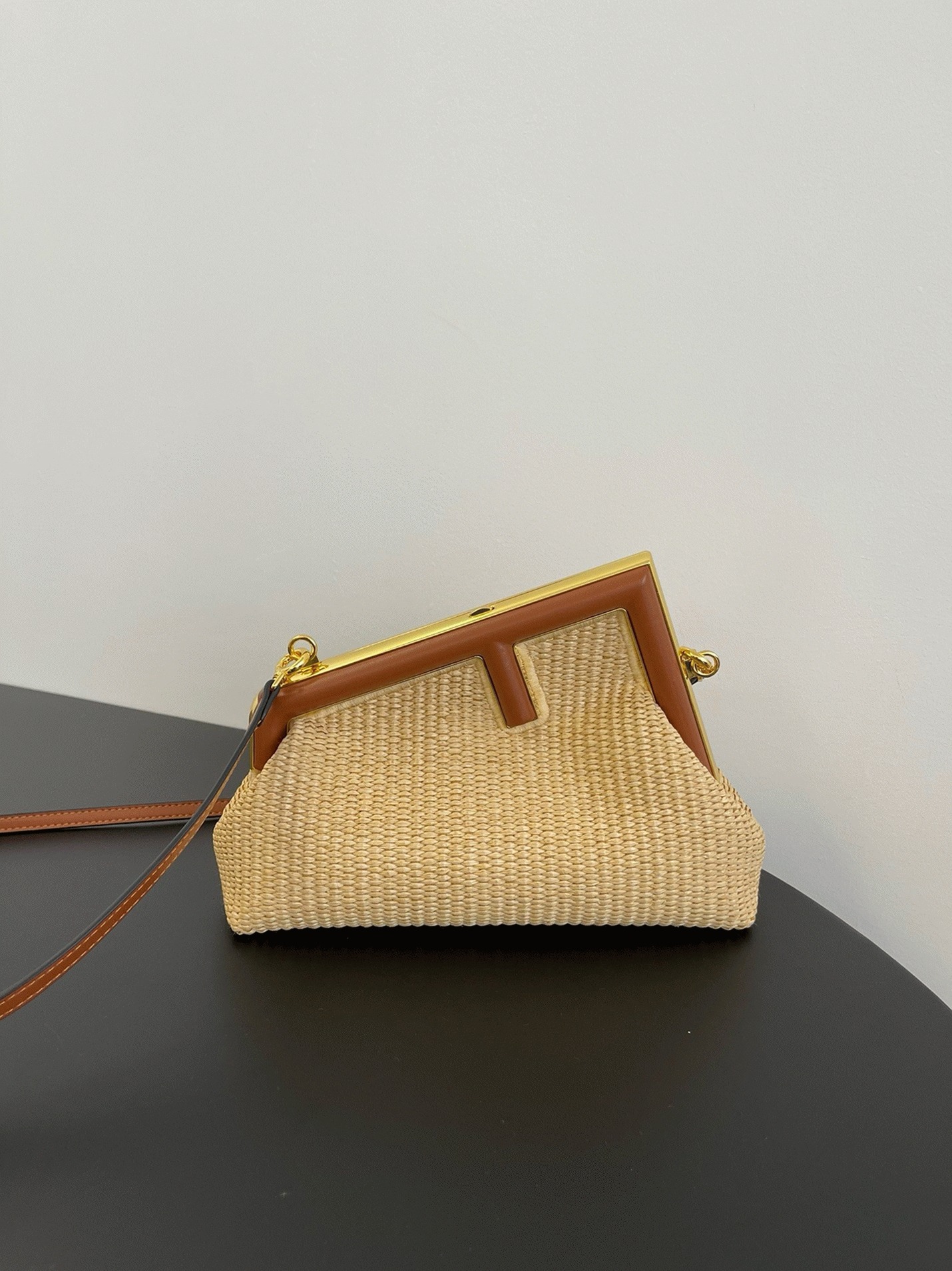 Top Quality Fake F**di First Small Bag in Natural Raffia Straw