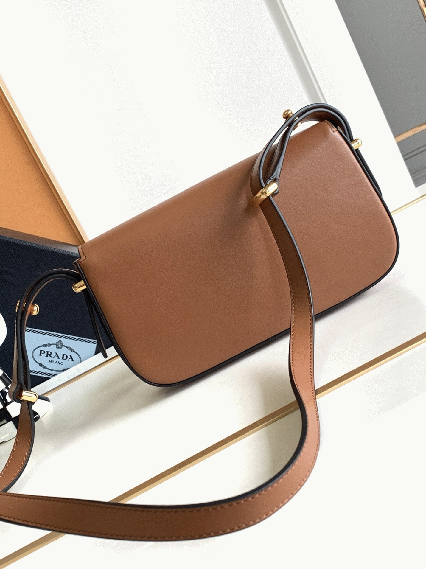 Pra*a Shoulder Bag Knockoff in Cognac Smooth Calfskin