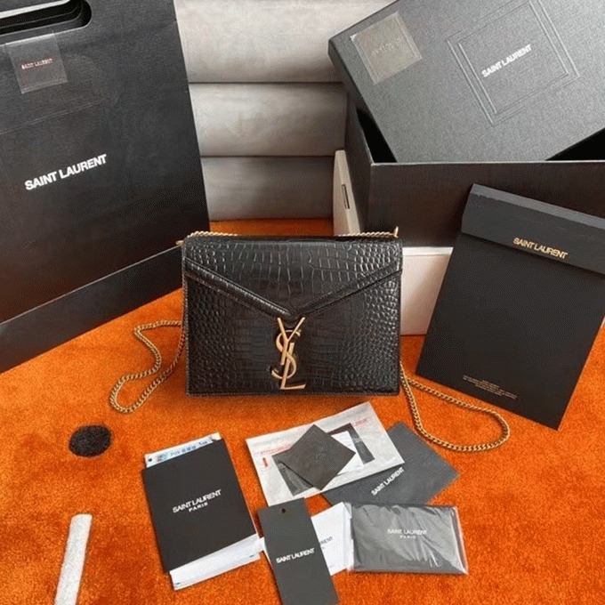 Fake Sa1nt Lau*nt Cassandra Medium Bag Black Crocodile