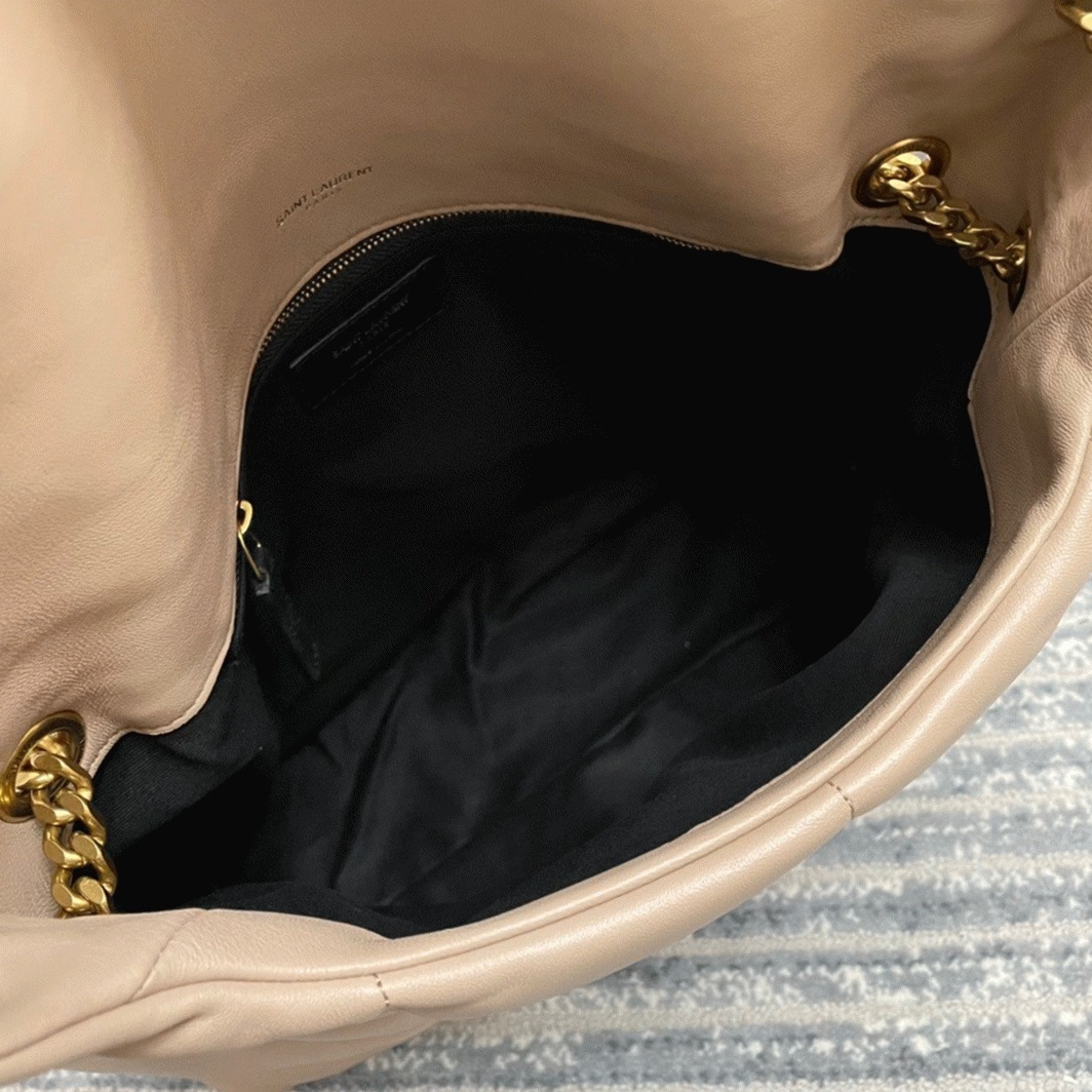 Sa1nt Lau*nt Puffer Medium Chain Bag Beige Lambskin