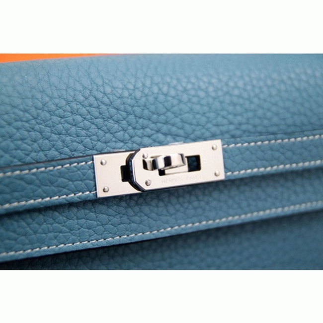 Jean blue knockoff H**me5 Kelly Longue wallet