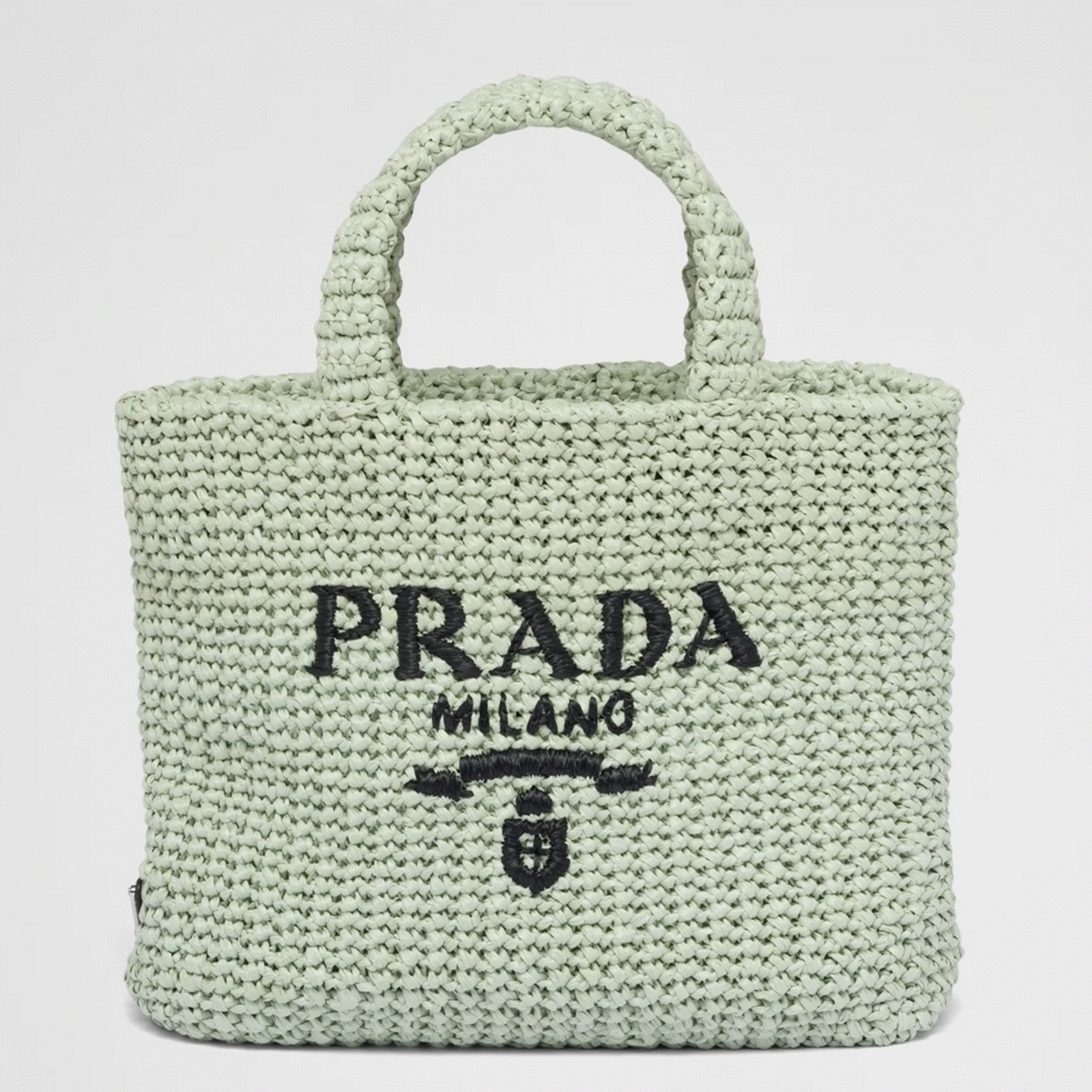 Pra*a Small Crochet Tote Bag Replica in Aqua Raffia-effect Yarn