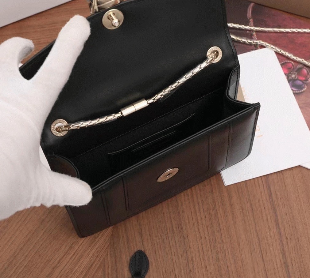 Fake Bv1g*ai Serpenti Forever Small Crossbody Bag Black Leather