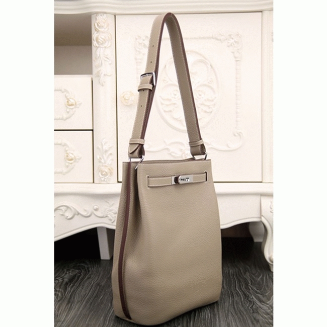 Grey Leather Replica H**me5 So Kelly 22cm Soft Leather Shoulder Bag