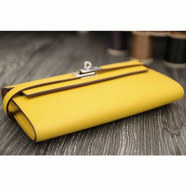 Yellow replica H**me5 Kelly Longue wallet