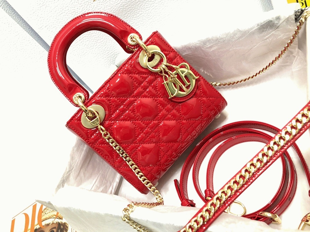 D10r Lady D10r Mini Chain Bag Knockoff with Chain in Red
