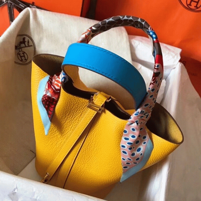 Yellow bicolor luxury copy H**me5 Picotin Lock 18cm handbag