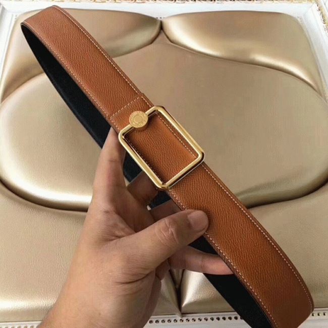 Brown fake designer H**me5 Oscar buckle belt
