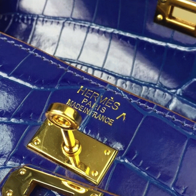 Blue Electric Crocodile Replica H**me5 Kelly Cut Clutch Bold Statement