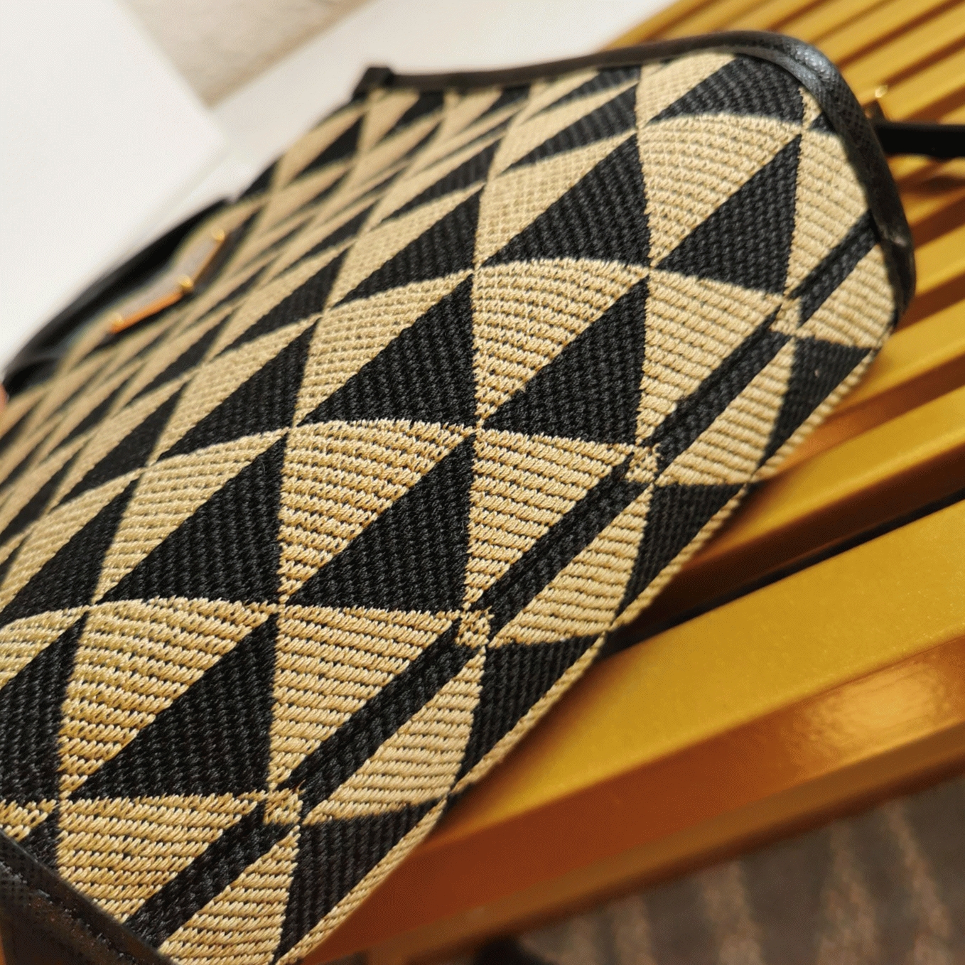 Pra*a Symbole Micro Bag Fake in Black/Beige Jacquard Fabric