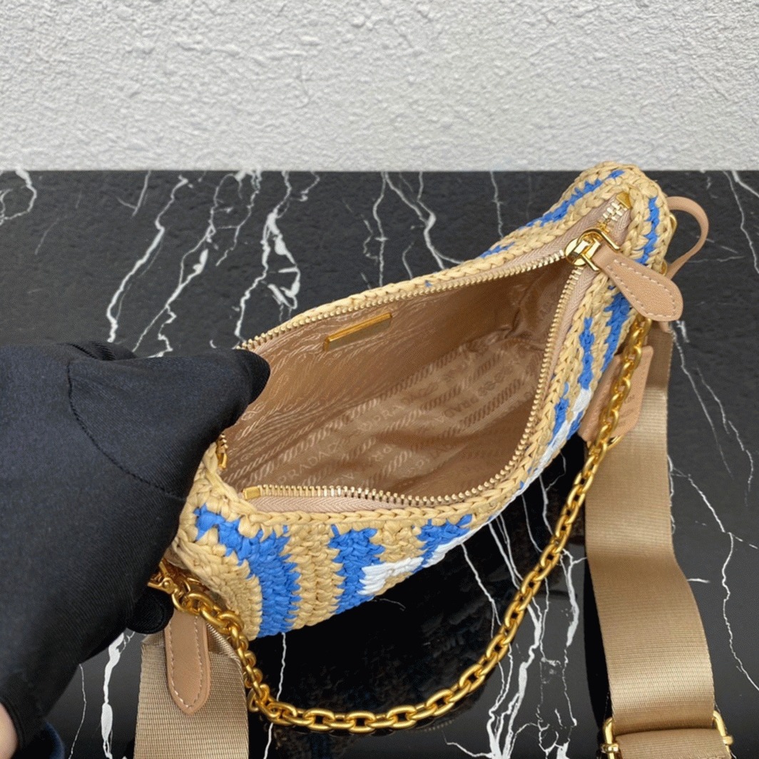 Pra*a Re-Edition Bag Fake in Beige and Blue Stripe