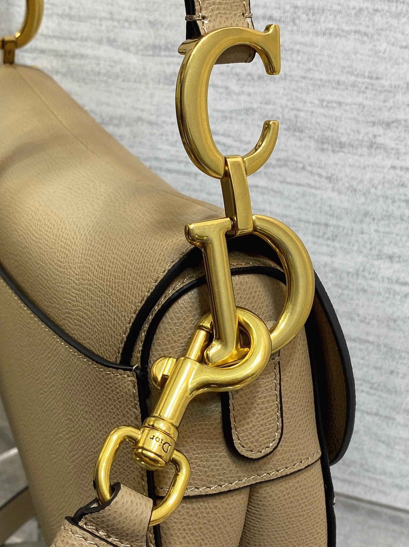 D10r Saddle Bag with Strap Replica in Sand Grained Calfskin